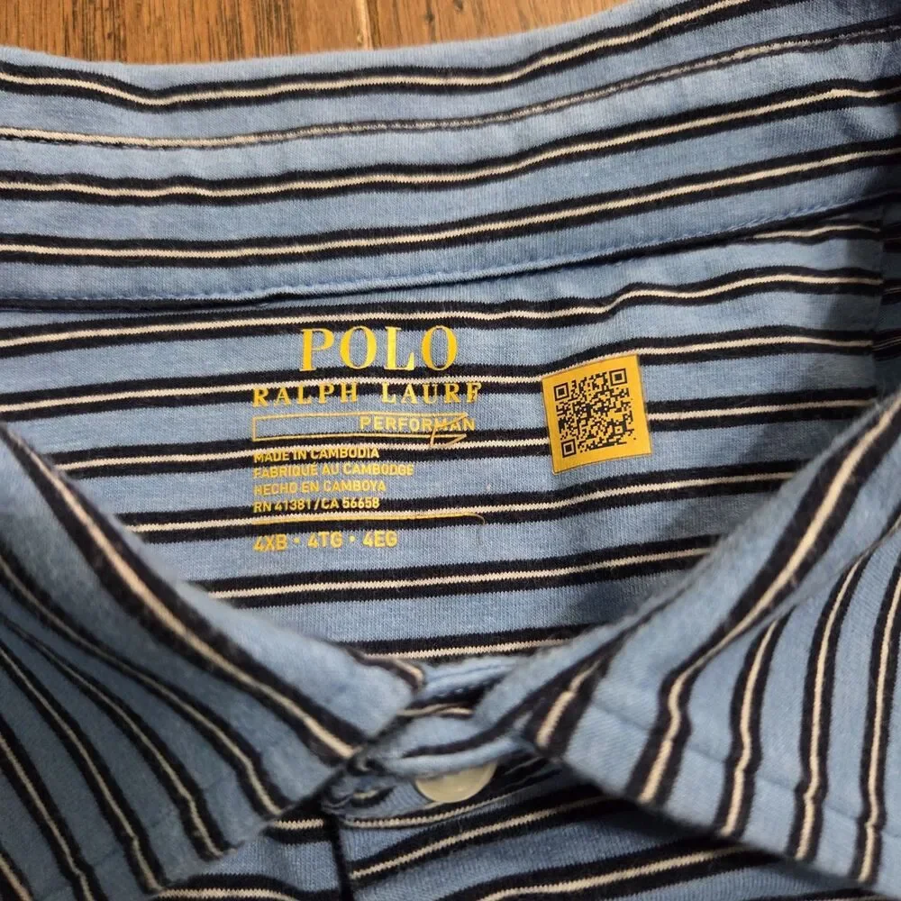 Polo Ralph Lauren Polo Shirt Mens 4XB 4XL Big Blue Striped Stretch Golfer Golf